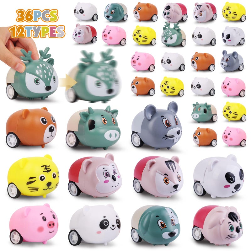 estardaa 36 pcs Animals Pull Back Cars  Mini Vehicles Toy Small Cars Pull Back Racing Vehicles Set  Mini Toy Cars  Carnival Prizes Goodie Bag Stuffers  Mini Car Party Favors for Kids - Image 1